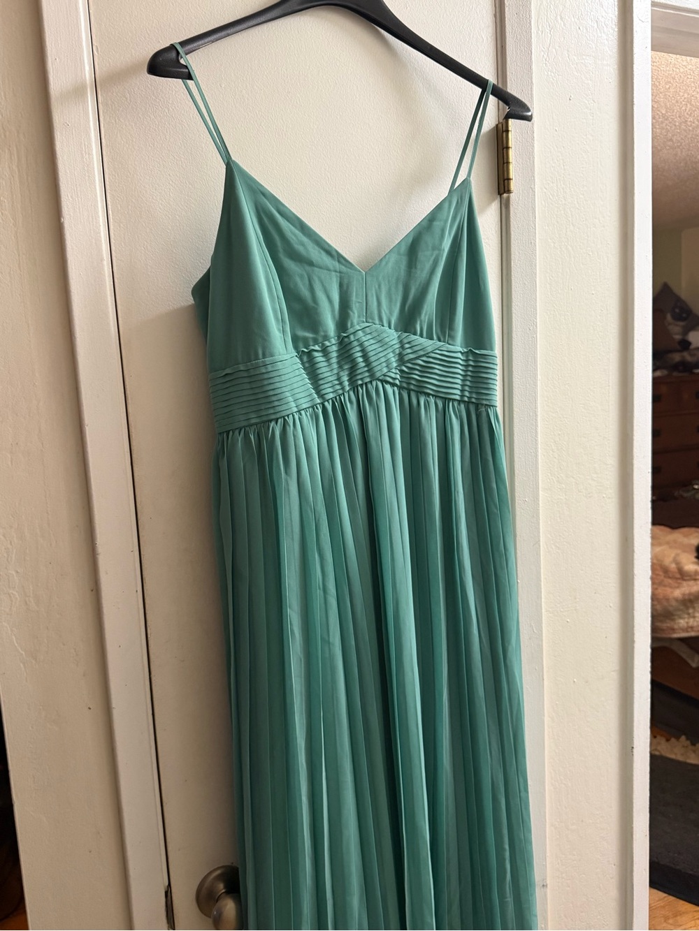 ModCloth Seafoam Green Pleated Spaghetti Strap Maxi Dress